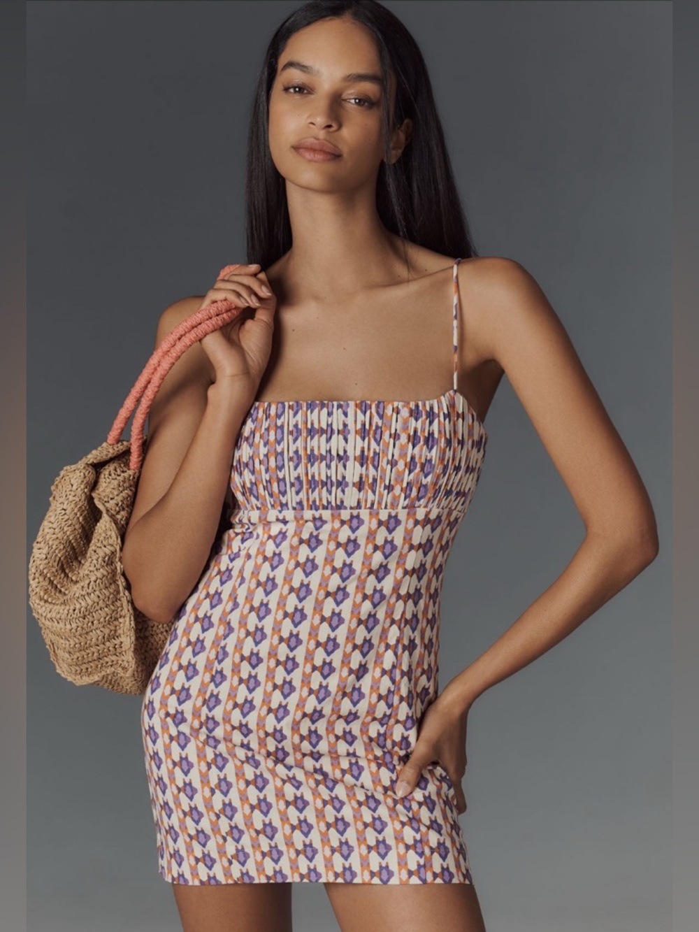Maeve | The Ophelia Sleeveless Linen Slim Mini Dress | Purple/Orange | 0